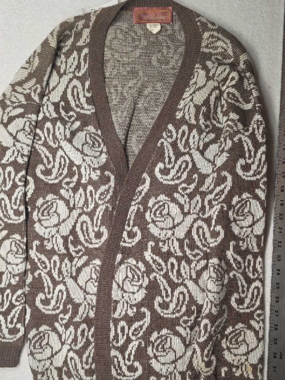 Worthington Brown & Cream Floral Knit Cardigan - Picture 3 of 4